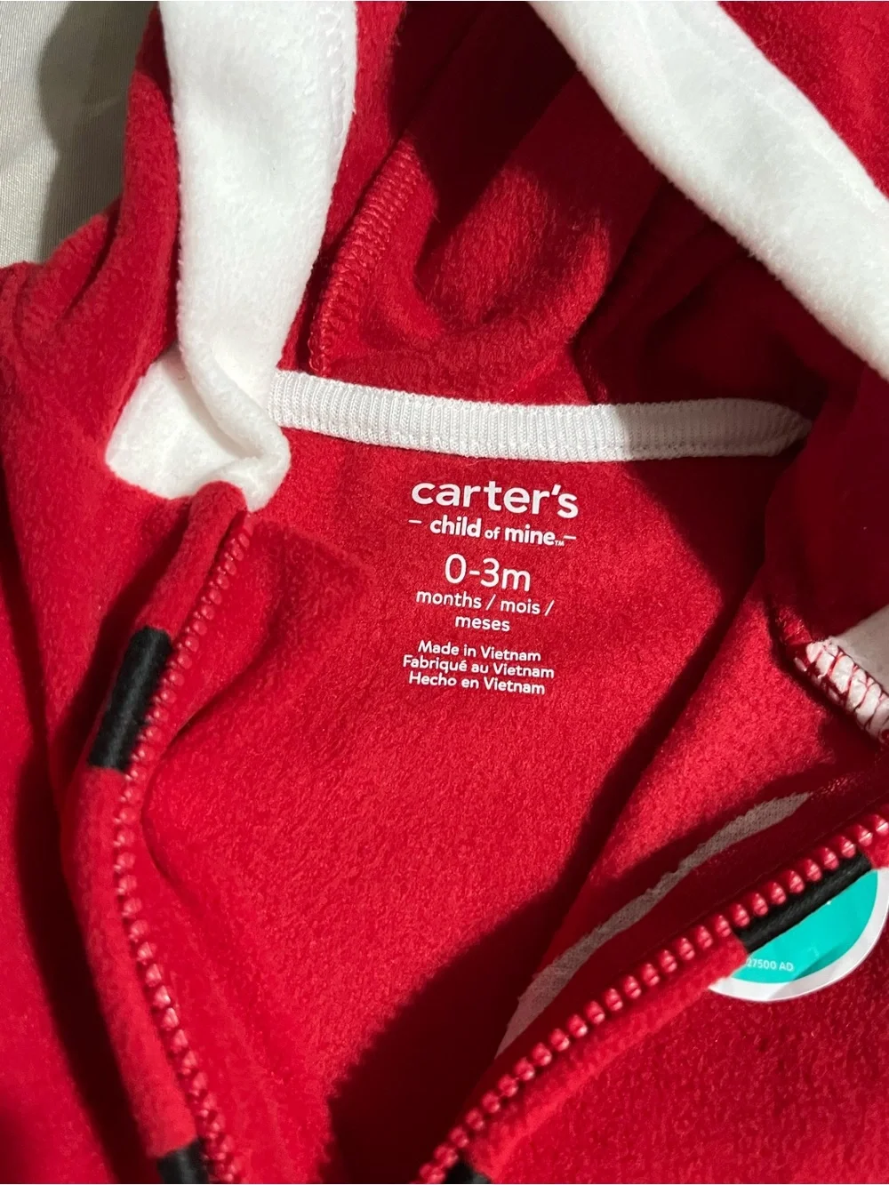 Carter's Red Santa-Style Hooded Infant One-Piece Size 0-3 Months New with Tags
